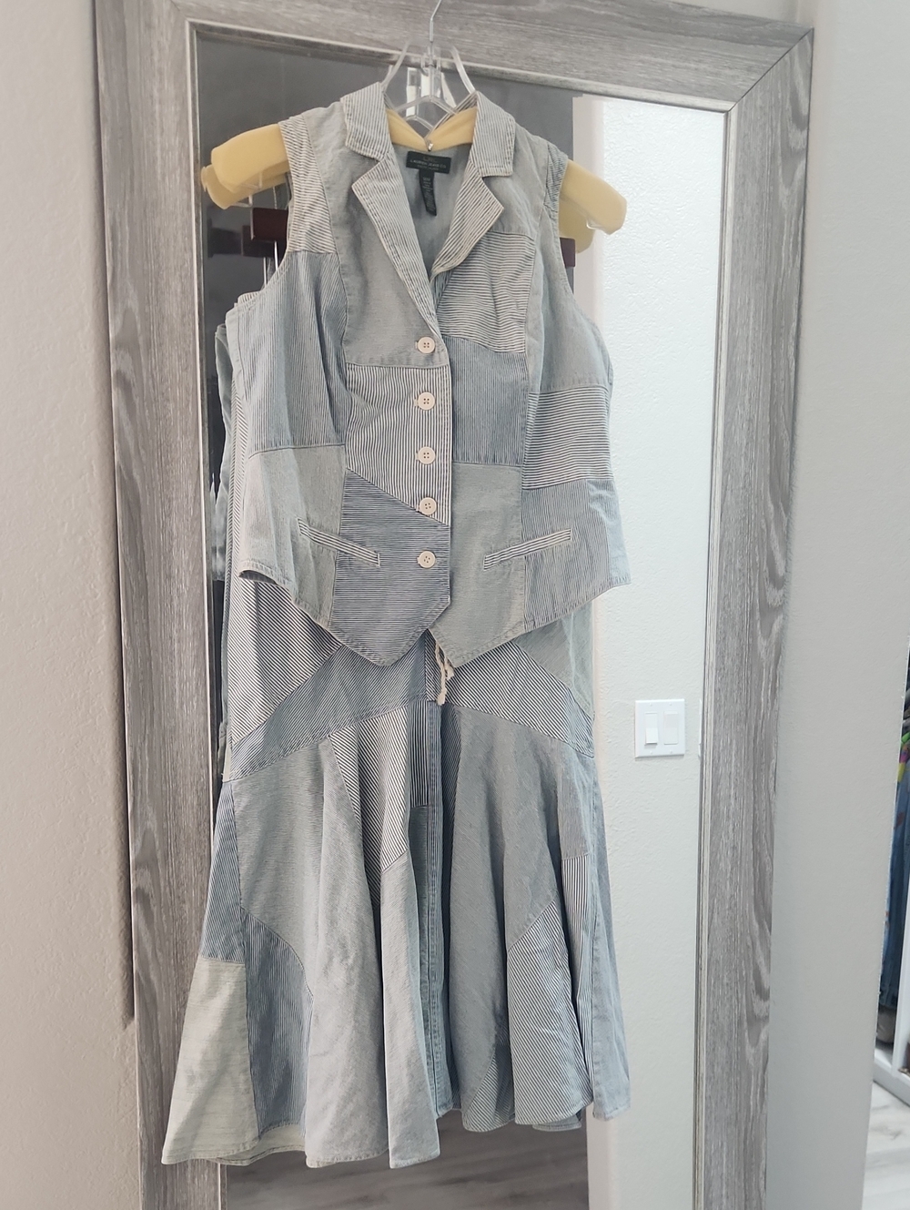Lauren Ralph Lauren Light Blue Patchwork Flared Maxi Skirt With Matching Vest